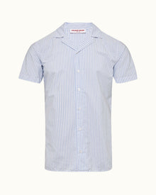 Light Island Sky/White Capri Collar Twin Stripe Cotton Shirt | Light Island Sky/White