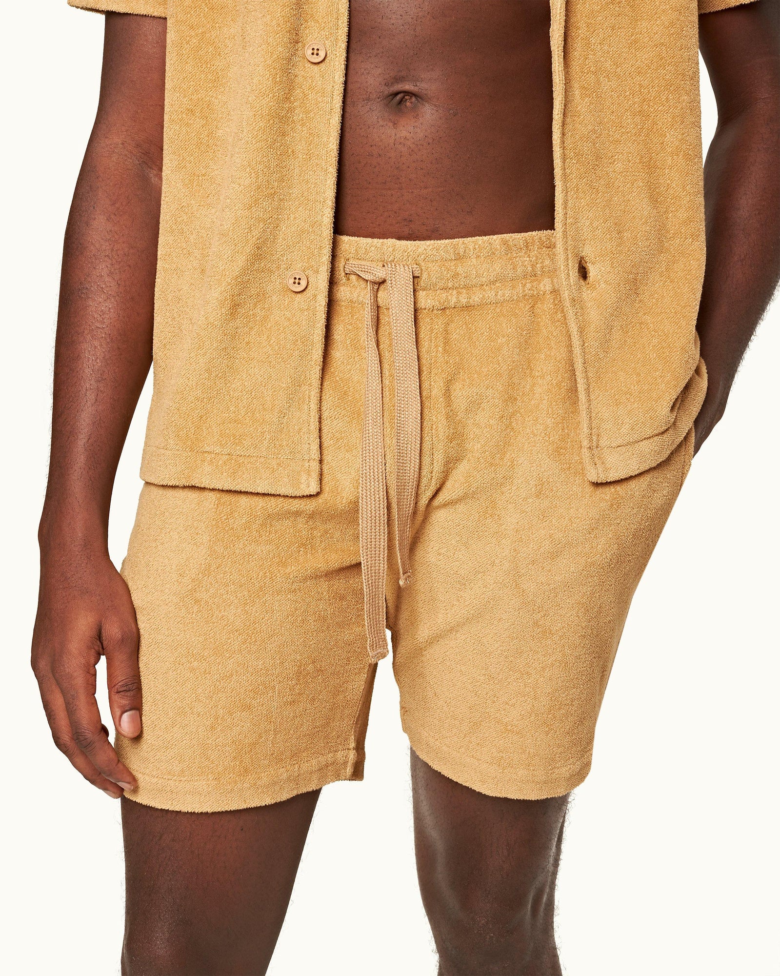 Classic Fit Double-Faced Towelling Sweat Shorts In Biscuit Colour | Biscuit