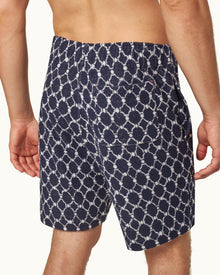 Trevone Towelling Midnight Navy Geometric Tile Towelling Sweat Shorts | Midnight Navy