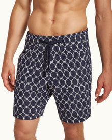 Trevone Towelling Midnight Navy Geometric Tile Towelling Sweat Shorts | Midnight Navy