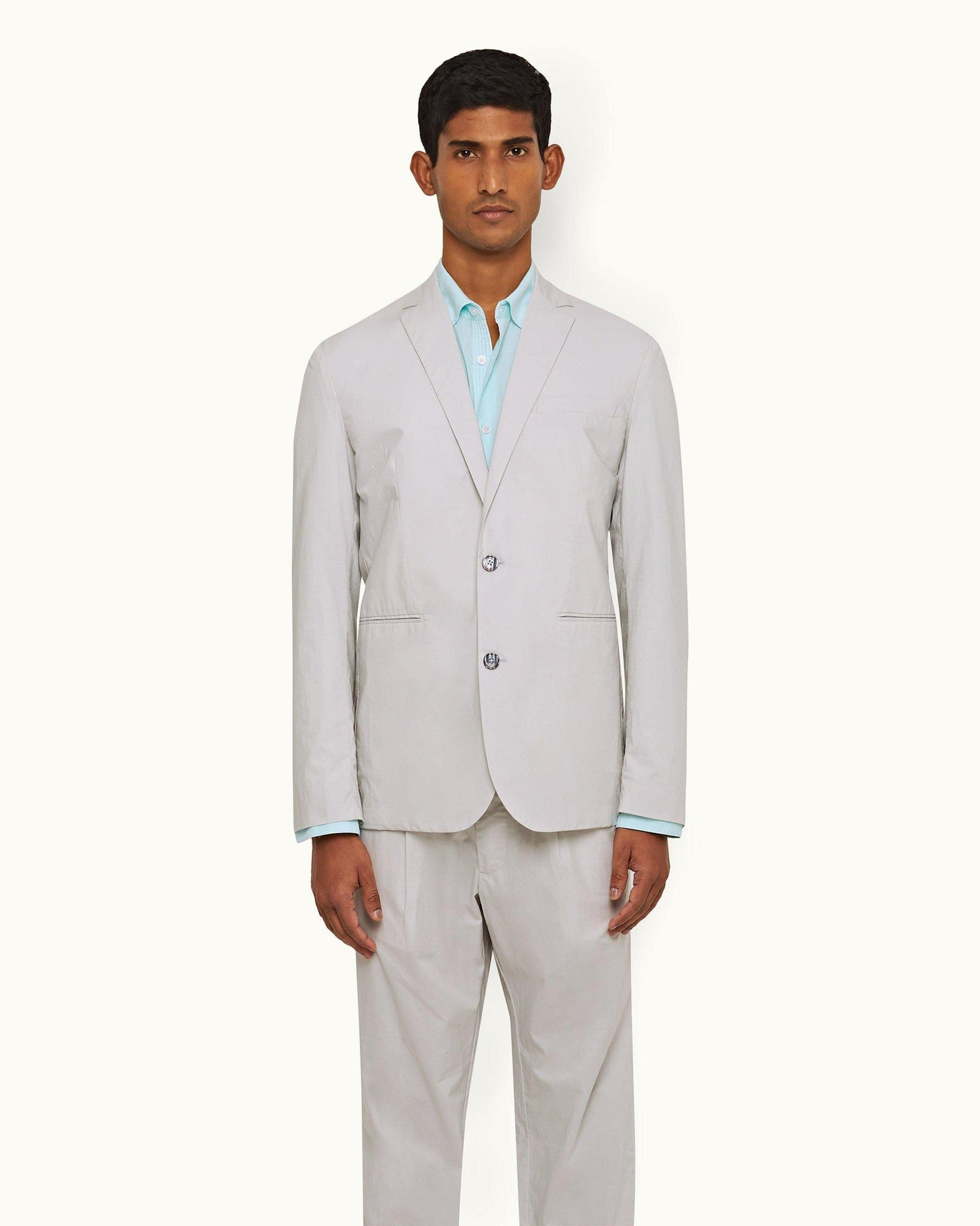 Oyster Grey Two-Button Stretch-Cotton Blazer | Oyster Grey