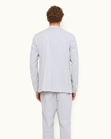 Midnight Navy/White Tailored Fit Unstructured Stretch-Cotton Blazer | Midnight Navy/White