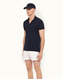 Navy O.B Stripe Organic Cotton Polo Shirt | Navy