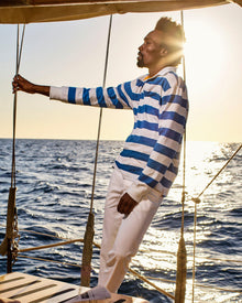 Signal Blue/Matchstick Stripe Classic Fit Long-Sleeve Polo Shirt | Signal Blue/Matchstick