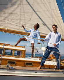 Signal Blue/White Mix Stripe Easy Fit Cotton Overhead Shirt | Signal Blue/White