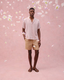 Maitan Linen Relaxed Fit Capri Collar Italian Linen Shirt In Caramel Pink | Caramel Pink