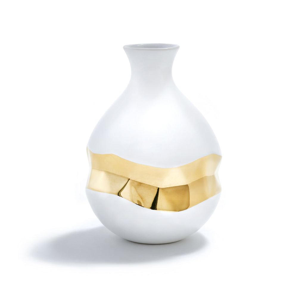 Talianna Oro Bud Vase | White | Ceramic with 24K Gold Details