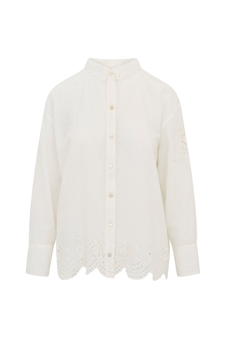 Orsay Cotton Eyelet Button Down Blouse | Optic White
