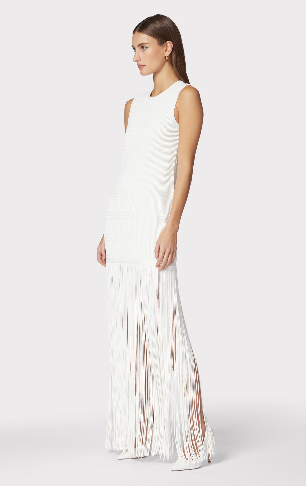 Ottoman Shadow Stripe Fringe Gown | Alabaster