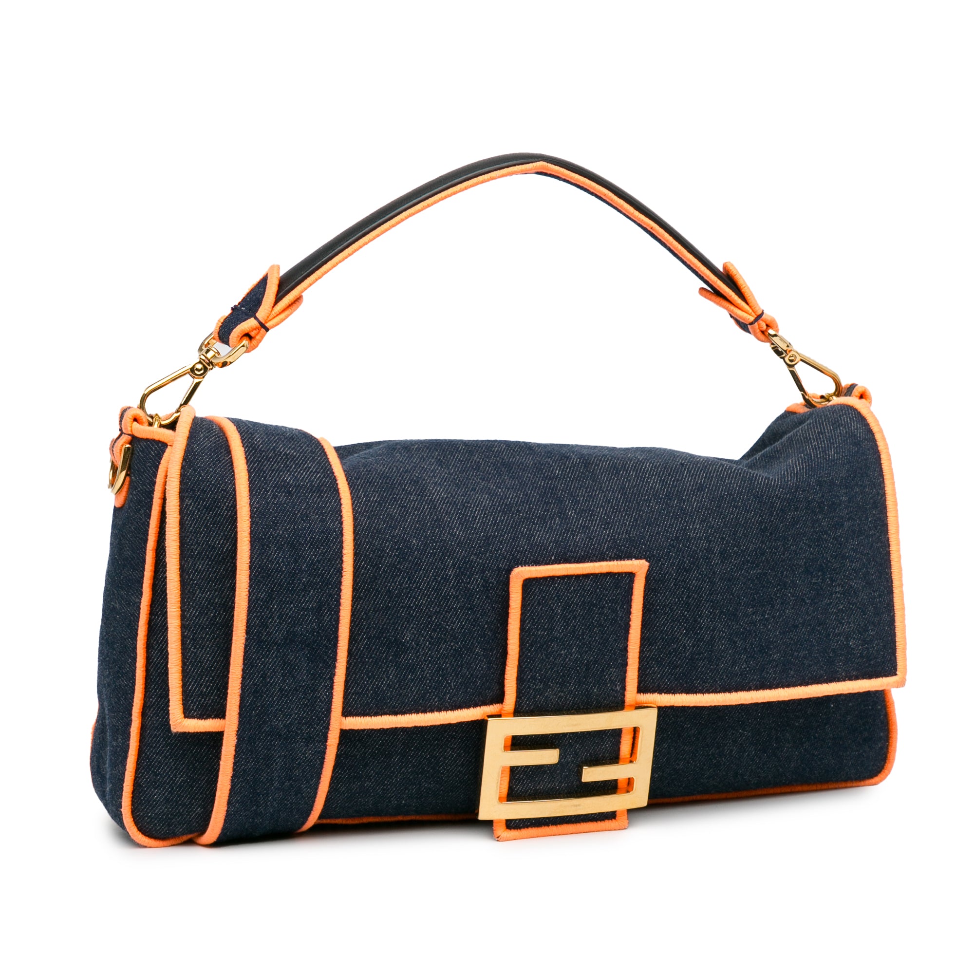 Fendi | Pre-Owned Large Denim Baguette Satchel | Blue/Dark Blue