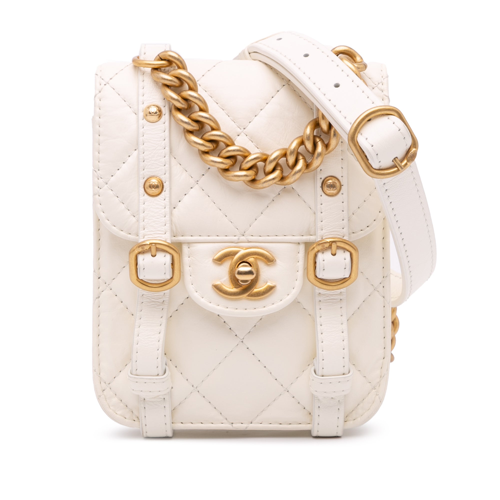 Chanel | Pre-Owned Mini Aged Calfskin City School Flap - I | White/Ivory