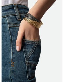 Women | Rock Feather Bracelet | Old Gold