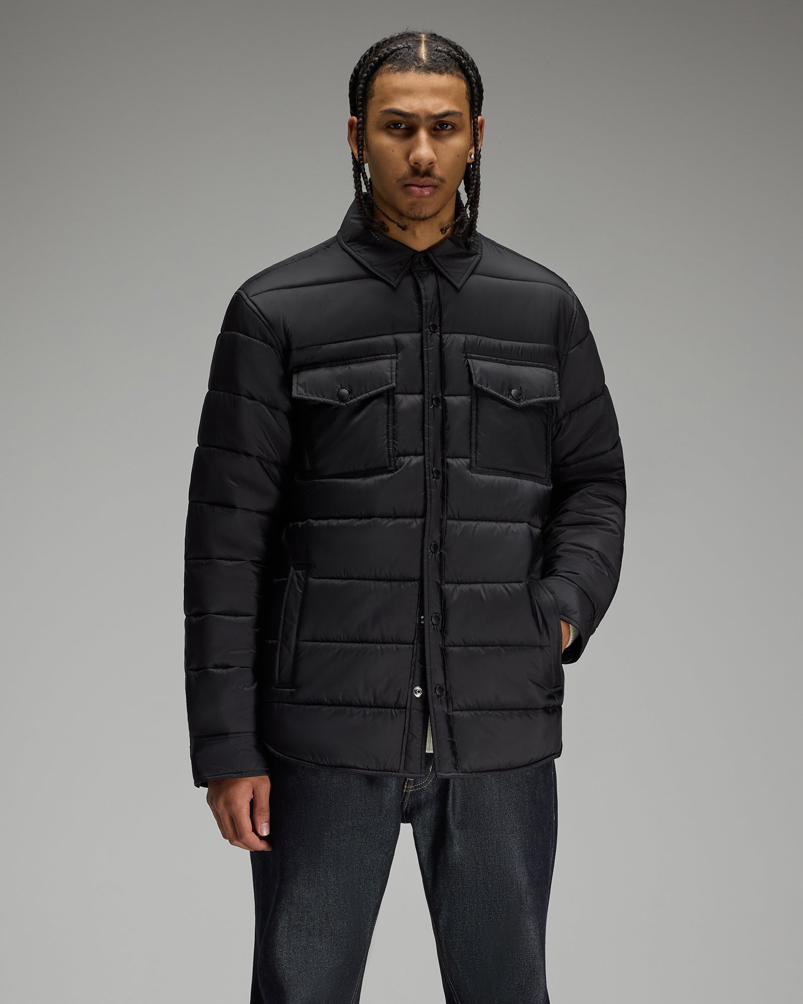 Mens | Nylon Quilted Shirt Jacket | Black
