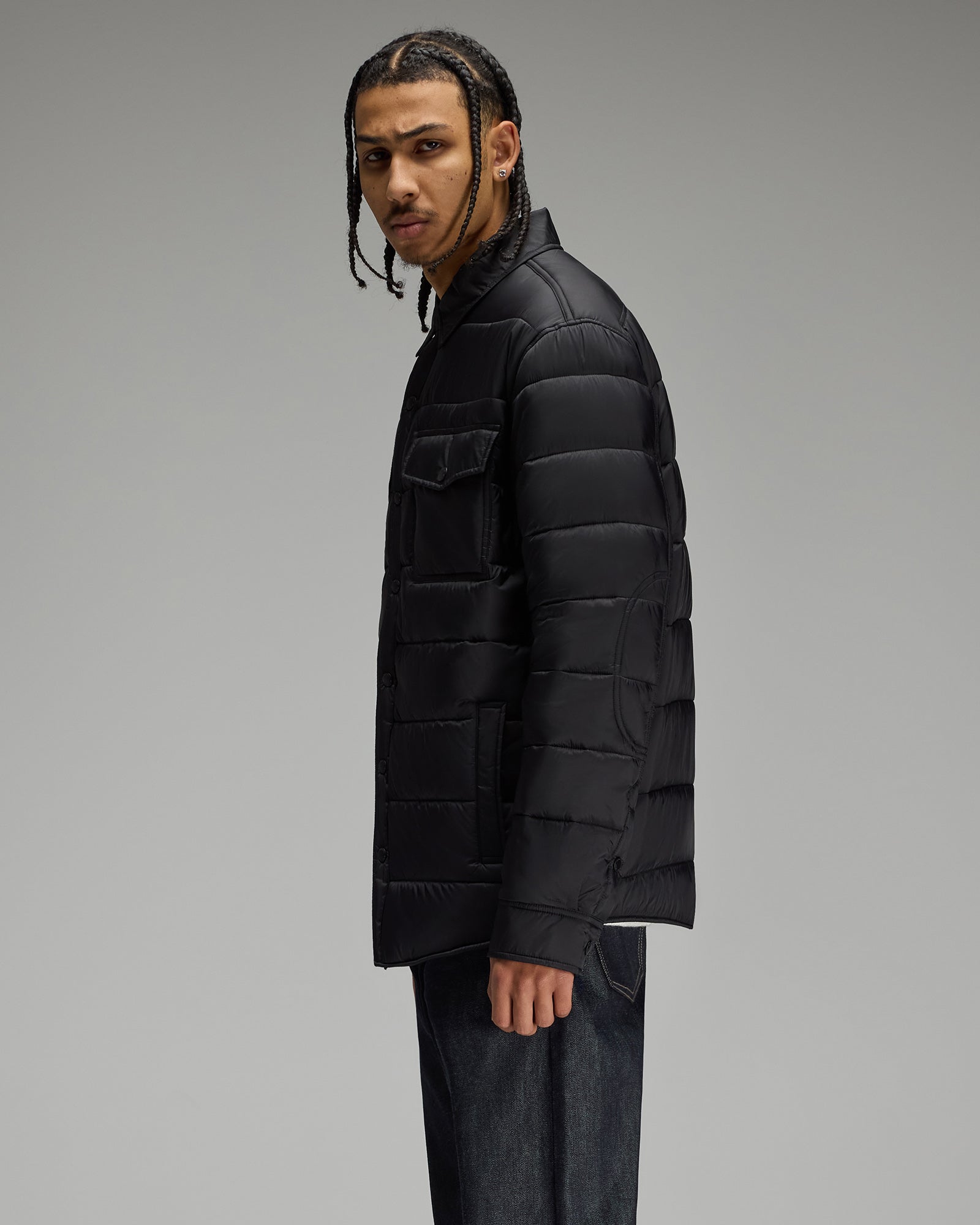 Mens | Nylon Quilted Shirt Jacket | Black