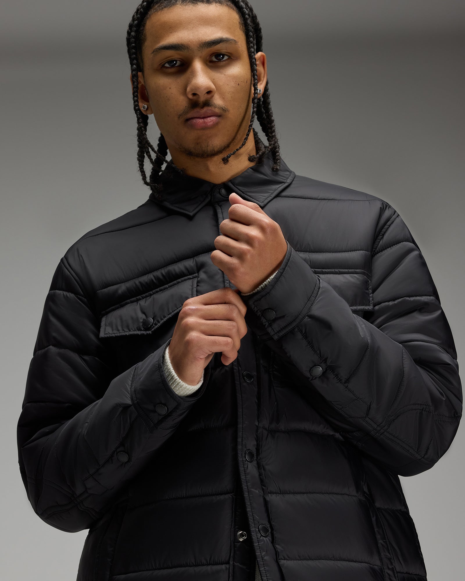 Mens | Nylon Quilted Shirt Jacket | Black