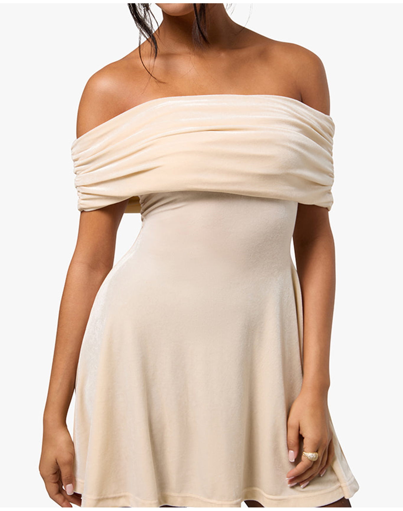 Off Shoulder Mini Dress | Champagne