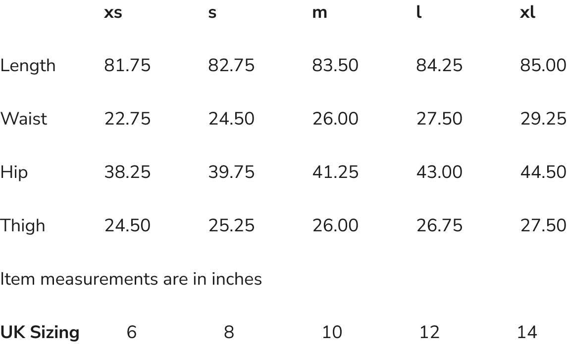 Product size guide