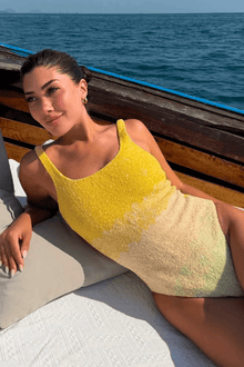 Ombre Hand-Beaded Embellished One-Piece Swimsuit - Yellow - Self-Adore