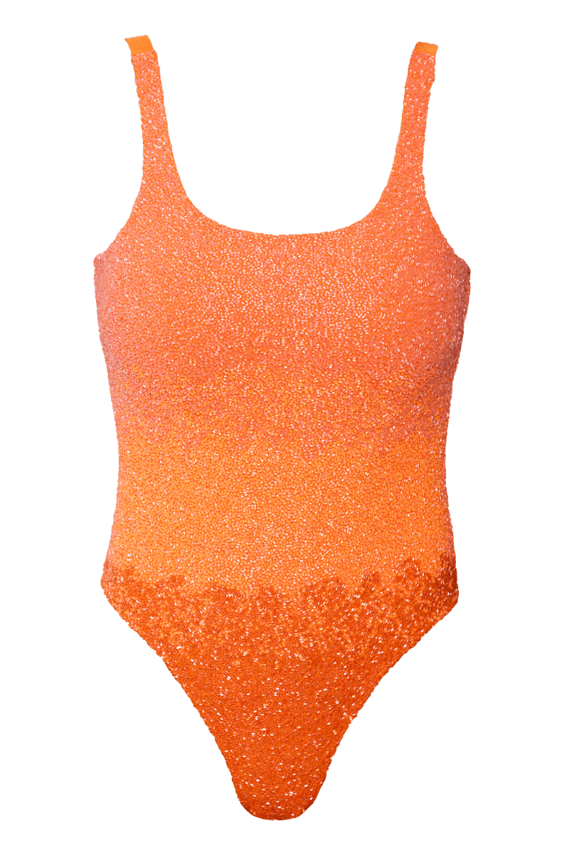 Ombre Hand - Beaded Embellished One - Piece Swimsuit - Orange - Self - Adore