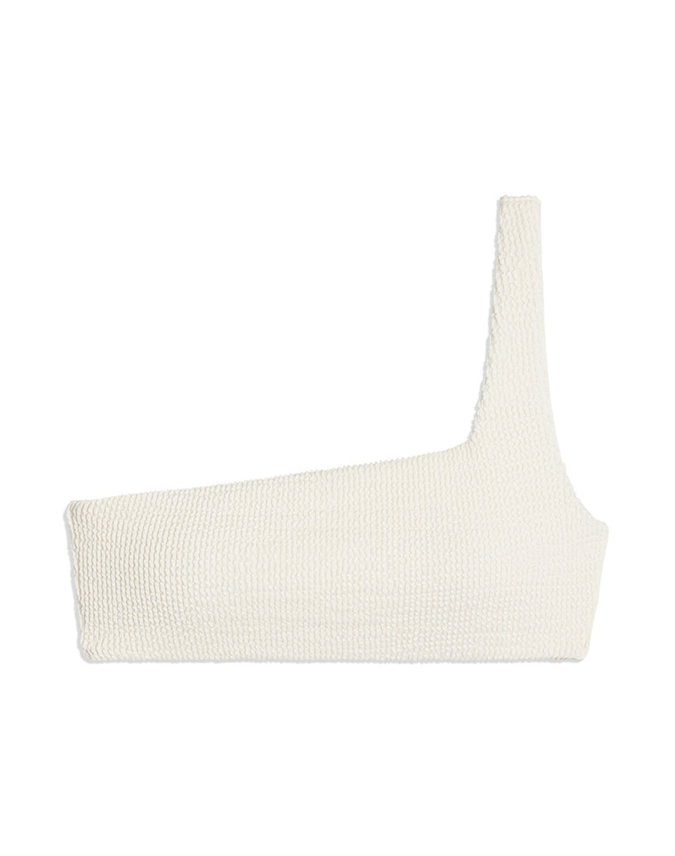 One Shoulder Spongie Seersucker Bikini Top | Off White