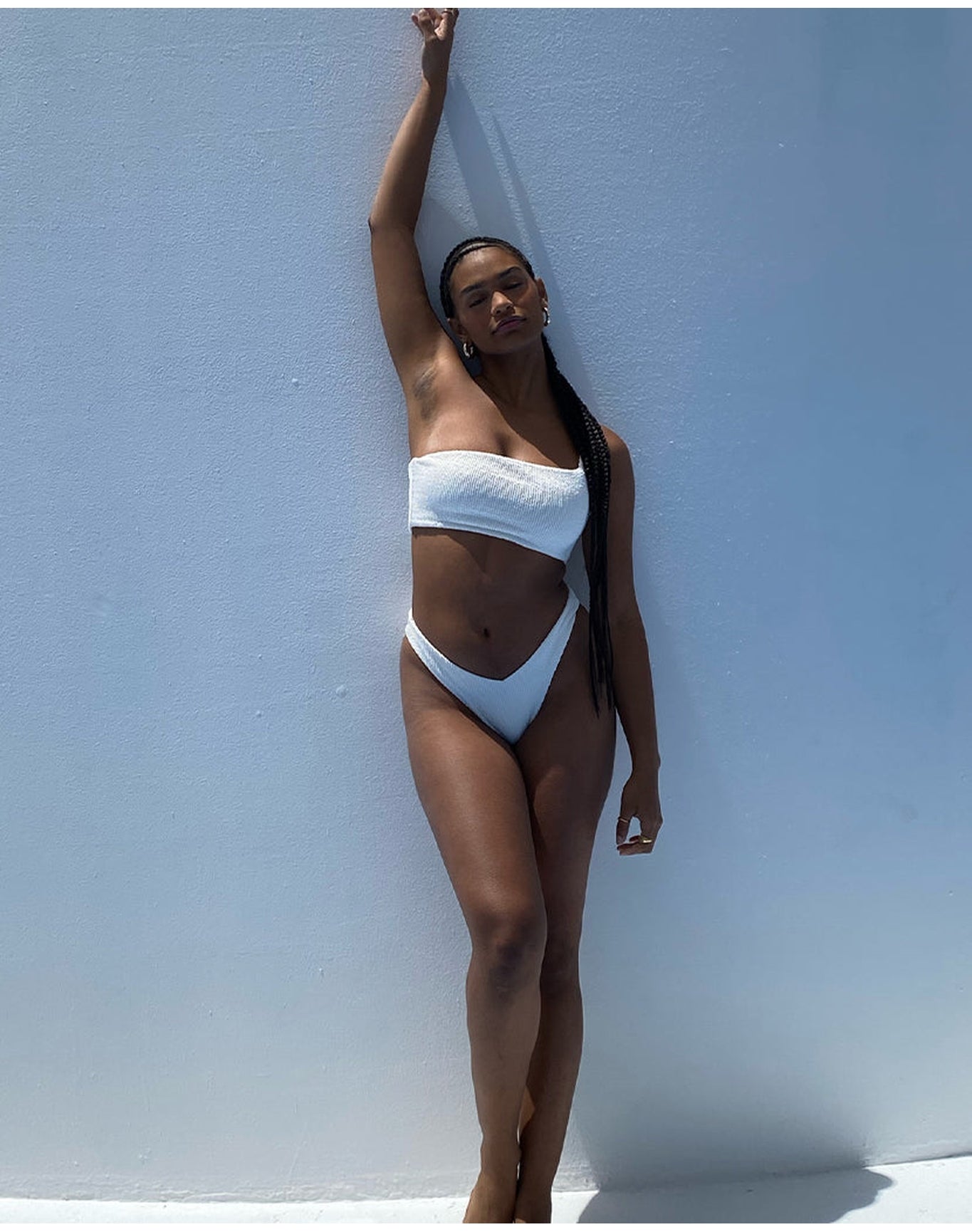 One Shoulder Spongie Seersucker Bikini Top | Off White