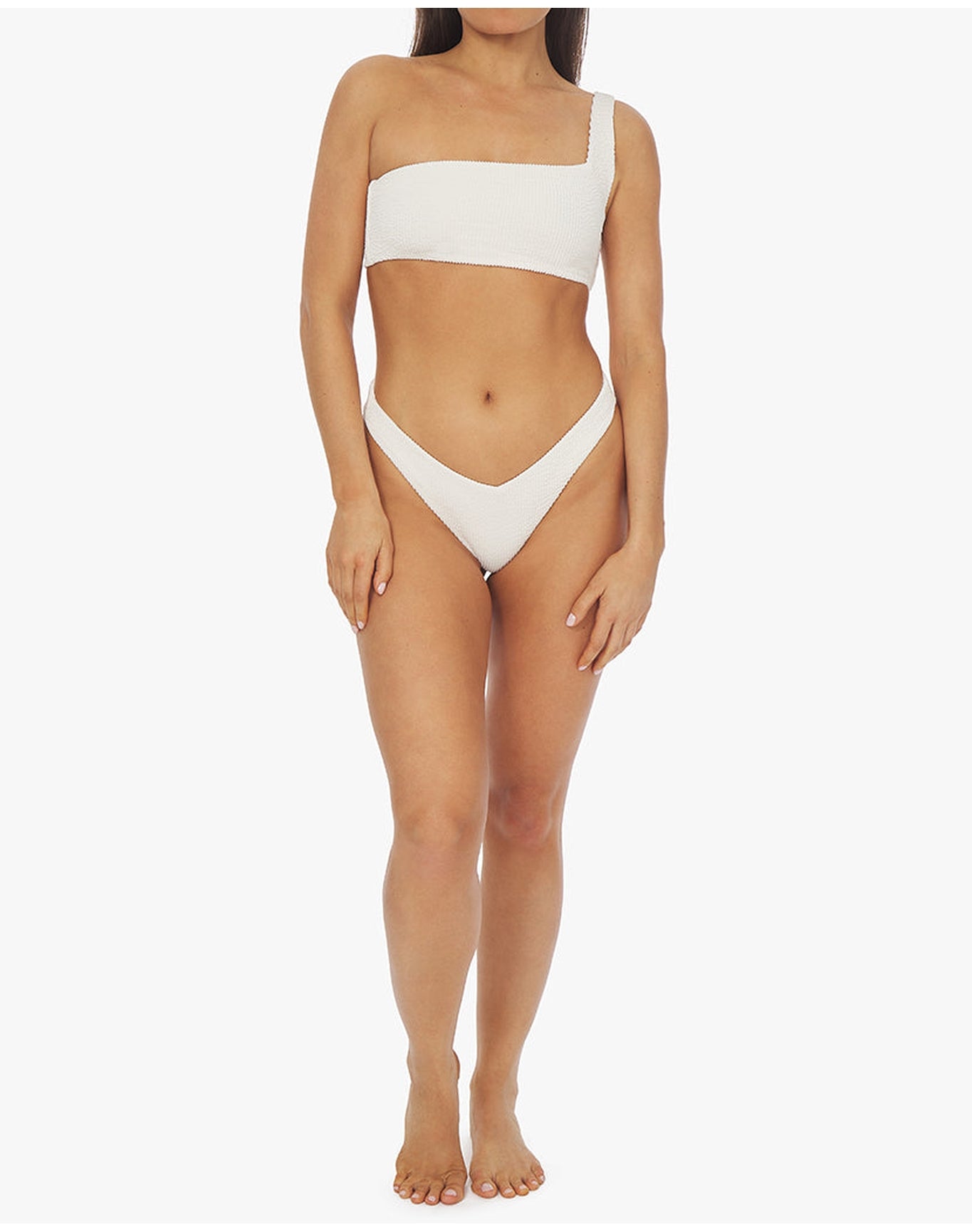 One Shoulder Spongie Seersucker Bikini Top | Off White