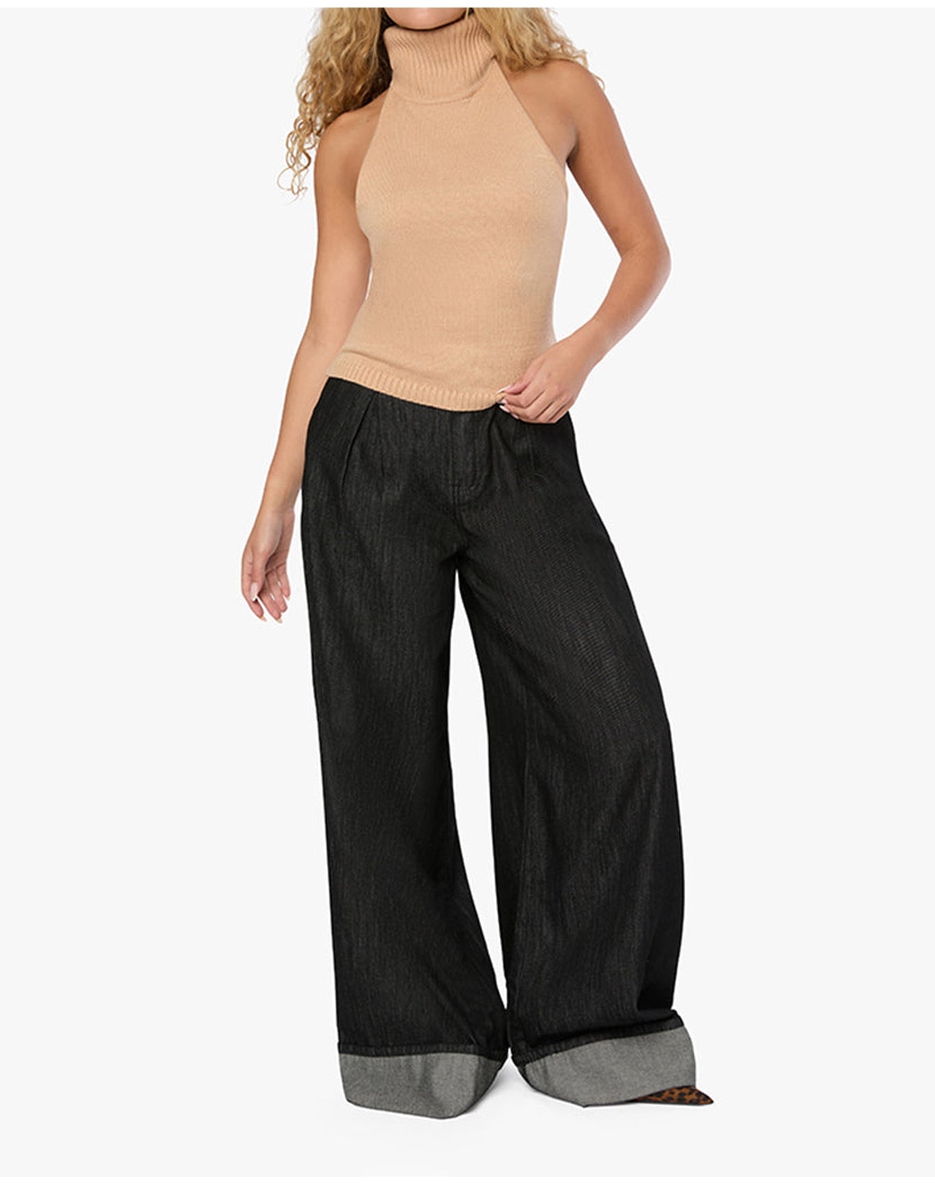 Open Back Halter Sweater Top | Soft Taupe