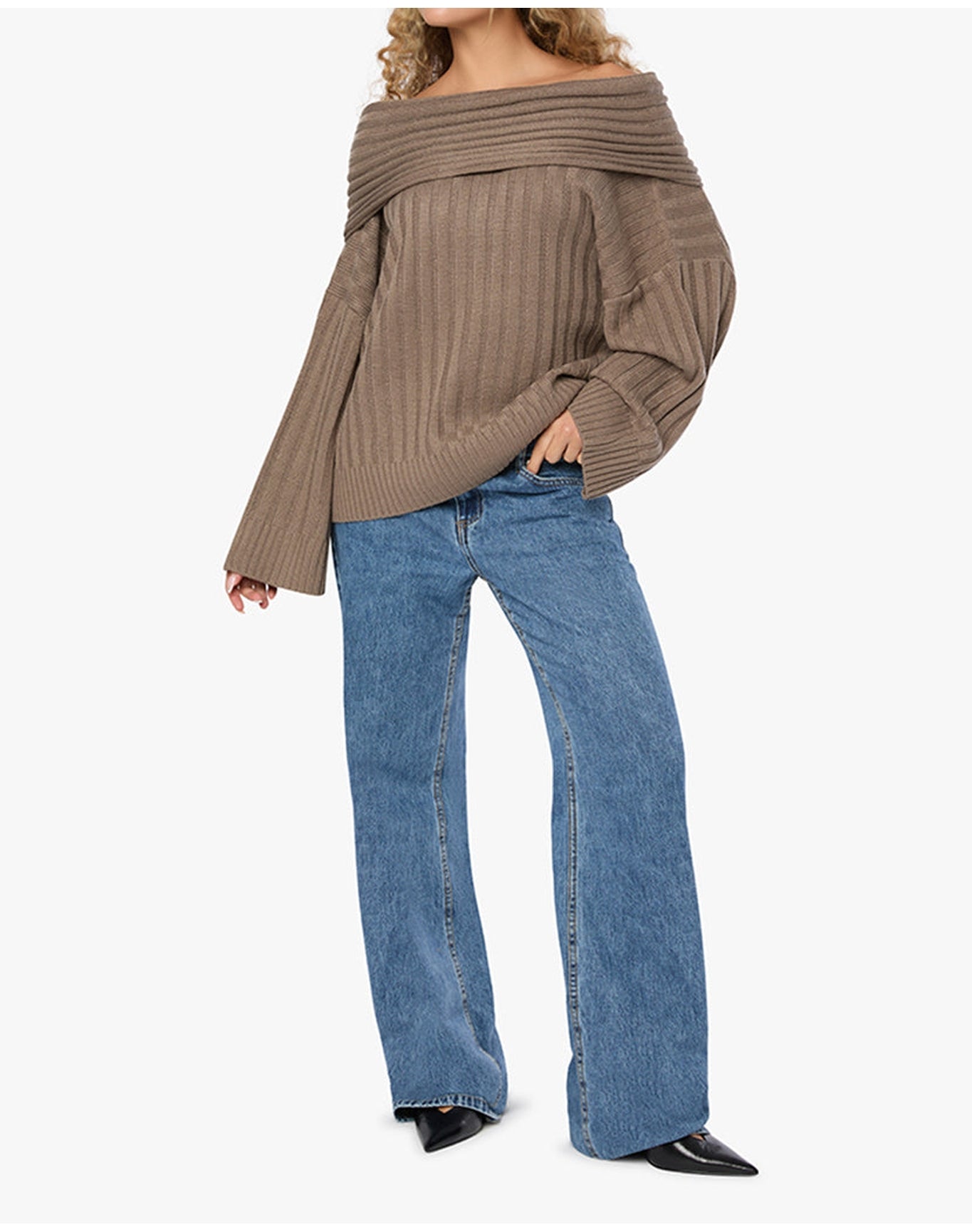 Oversized Off Shoulder Sweater | Stone