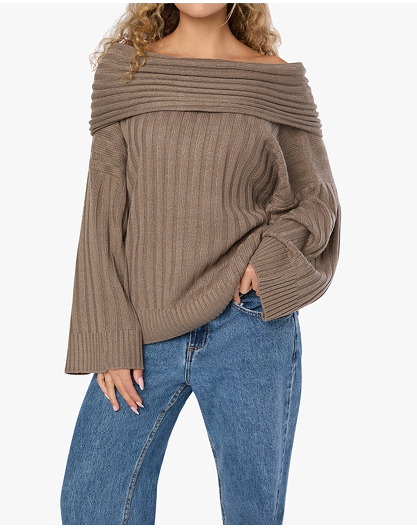 Oversized Off Shoulder Sweater | Stone