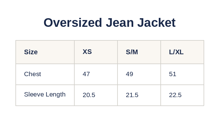Product size guide