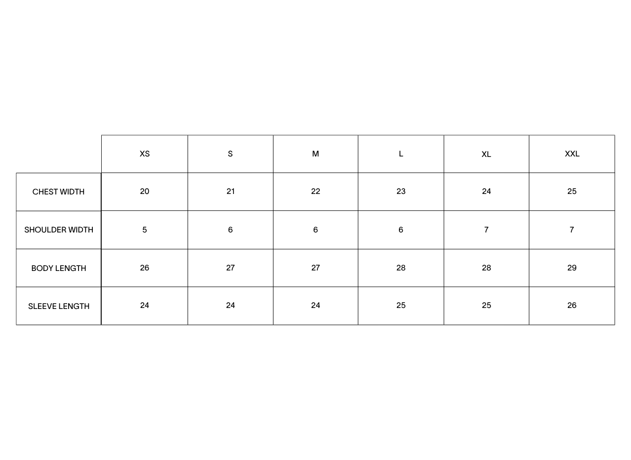 Product size guide