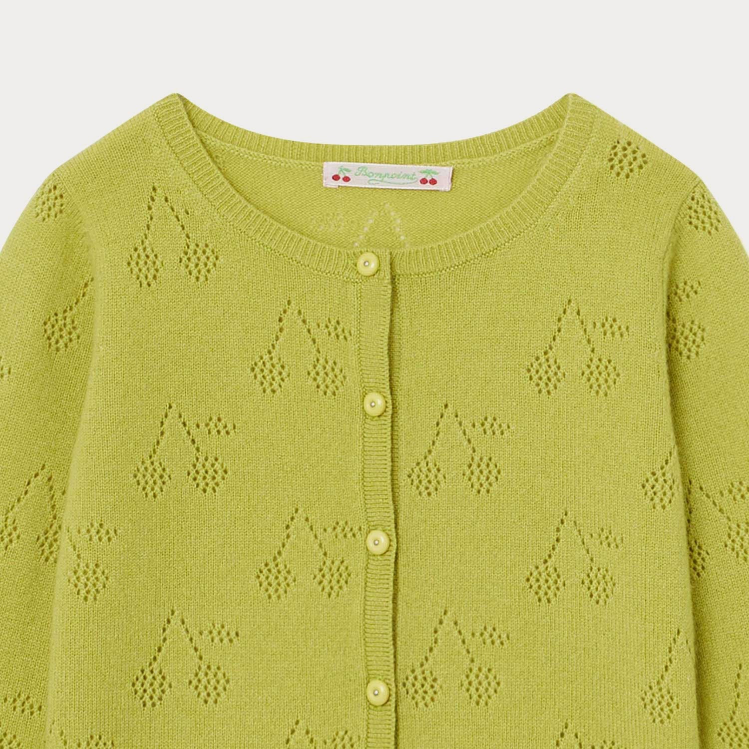 Girl | Openwork Knit Cherry Cardigan For Girls | Light Green
