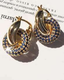 Pave Interlock Hoops | Blue Sapphire Cubic Zirconia | Gold
