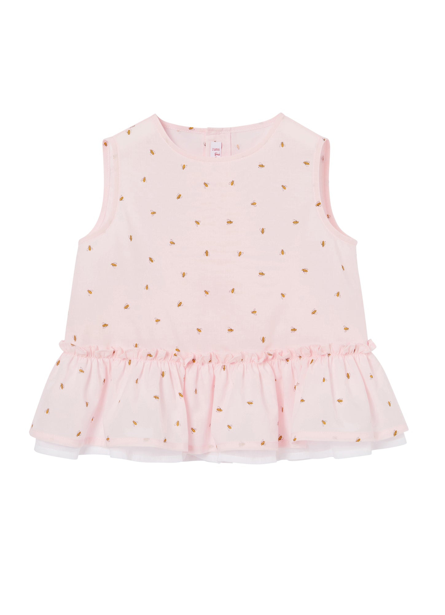Girls | Sleeveless Top with Flounce and Bee Print | Pearl Pink