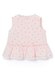 Sleeveless Top with Flounce And Bee Print | Pearl Pink