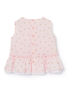 Sleeveless Top with Flounce And Bee Print | Pearl Pink