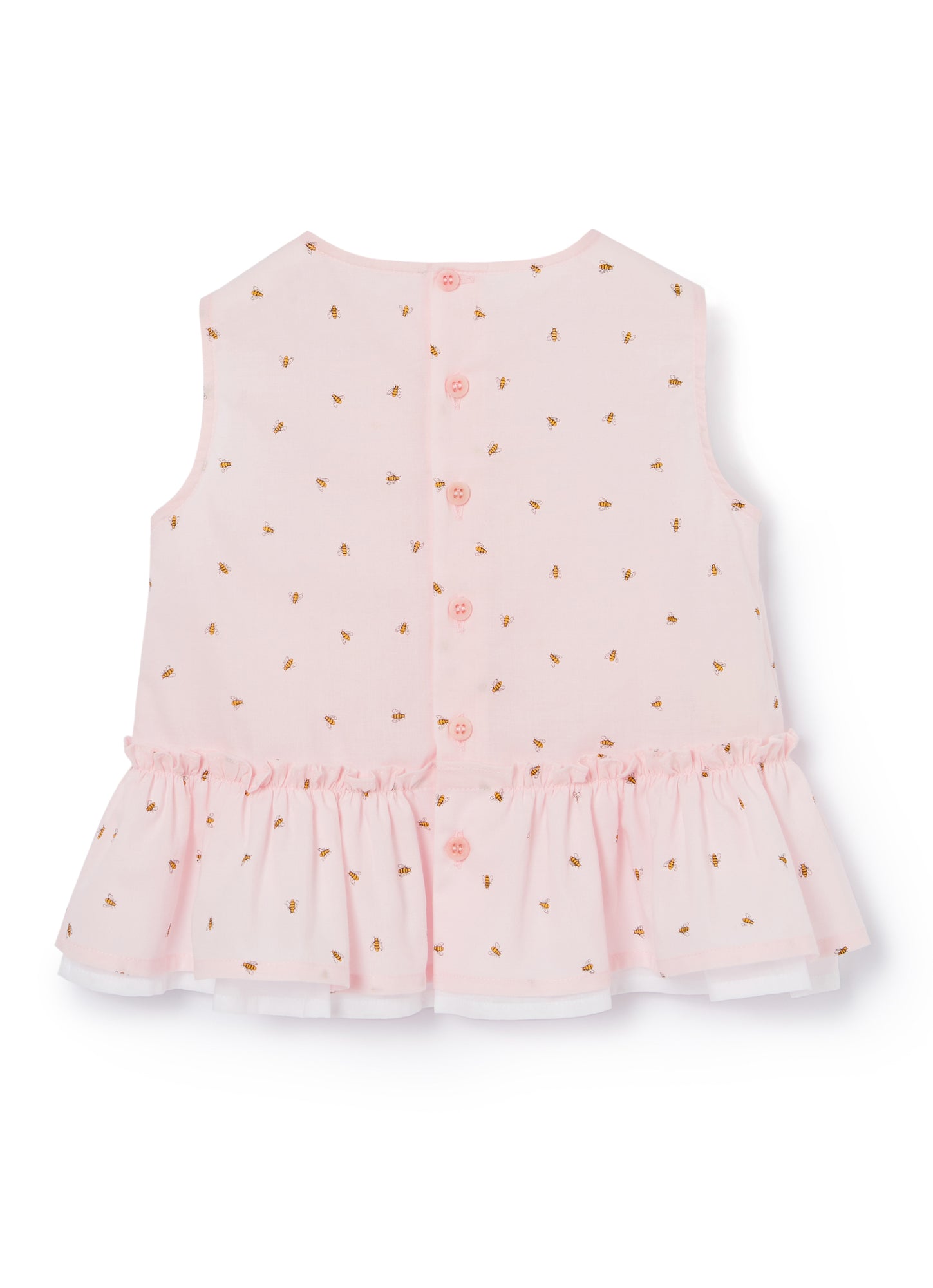 Sleeveless Top with Flounce And Bee Print | Pearl Pink