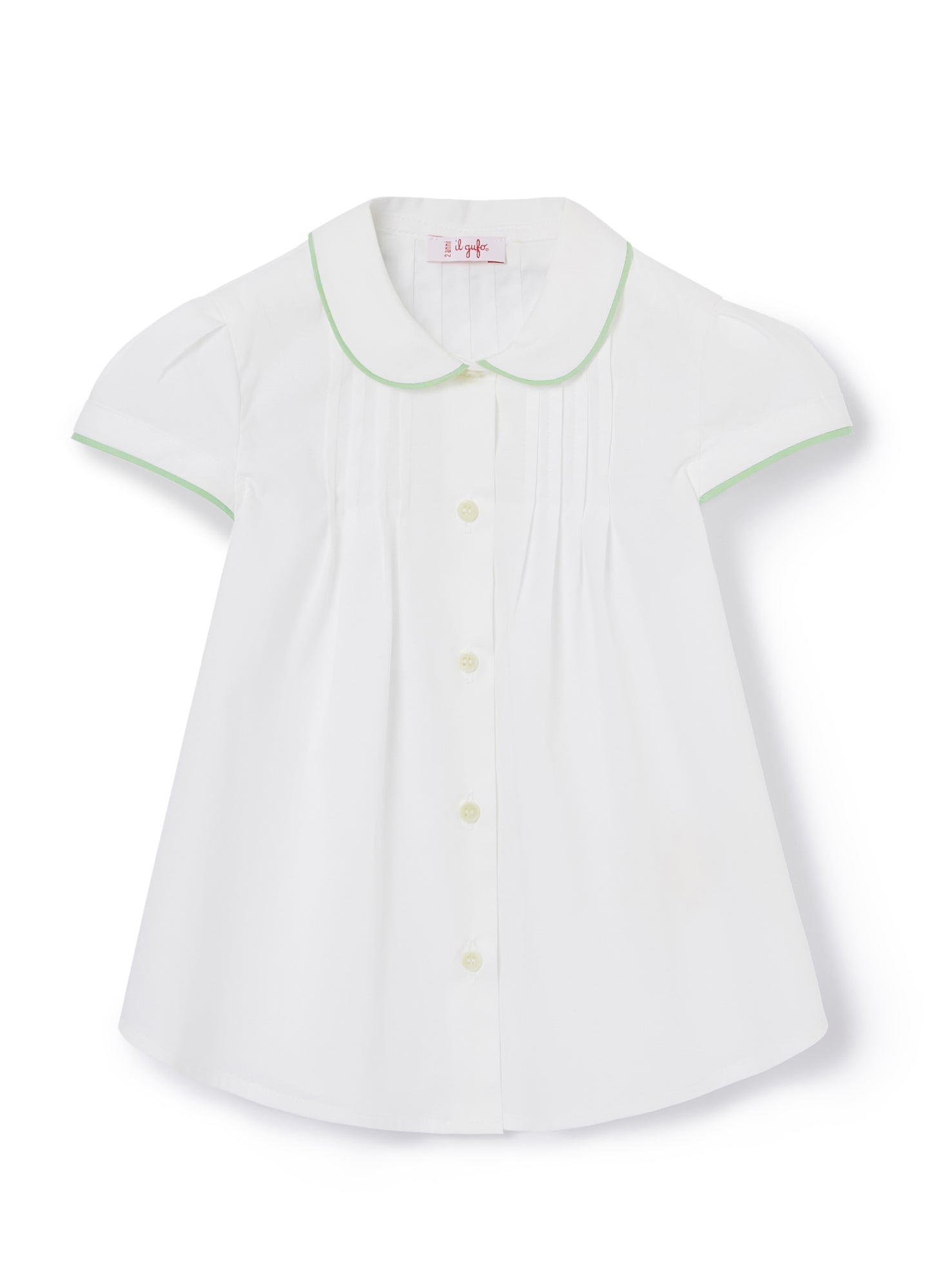 Blouse with Water-Colored Piping | White/Salvia