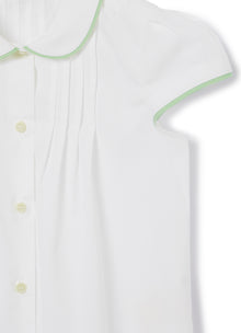 Blouse with Water-Colored Piping | White/Salvia