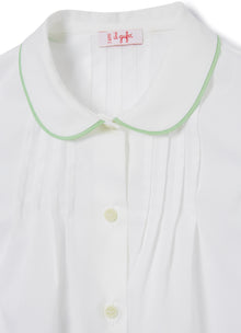 Blouse with Water-Colored Piping | White/Salvia