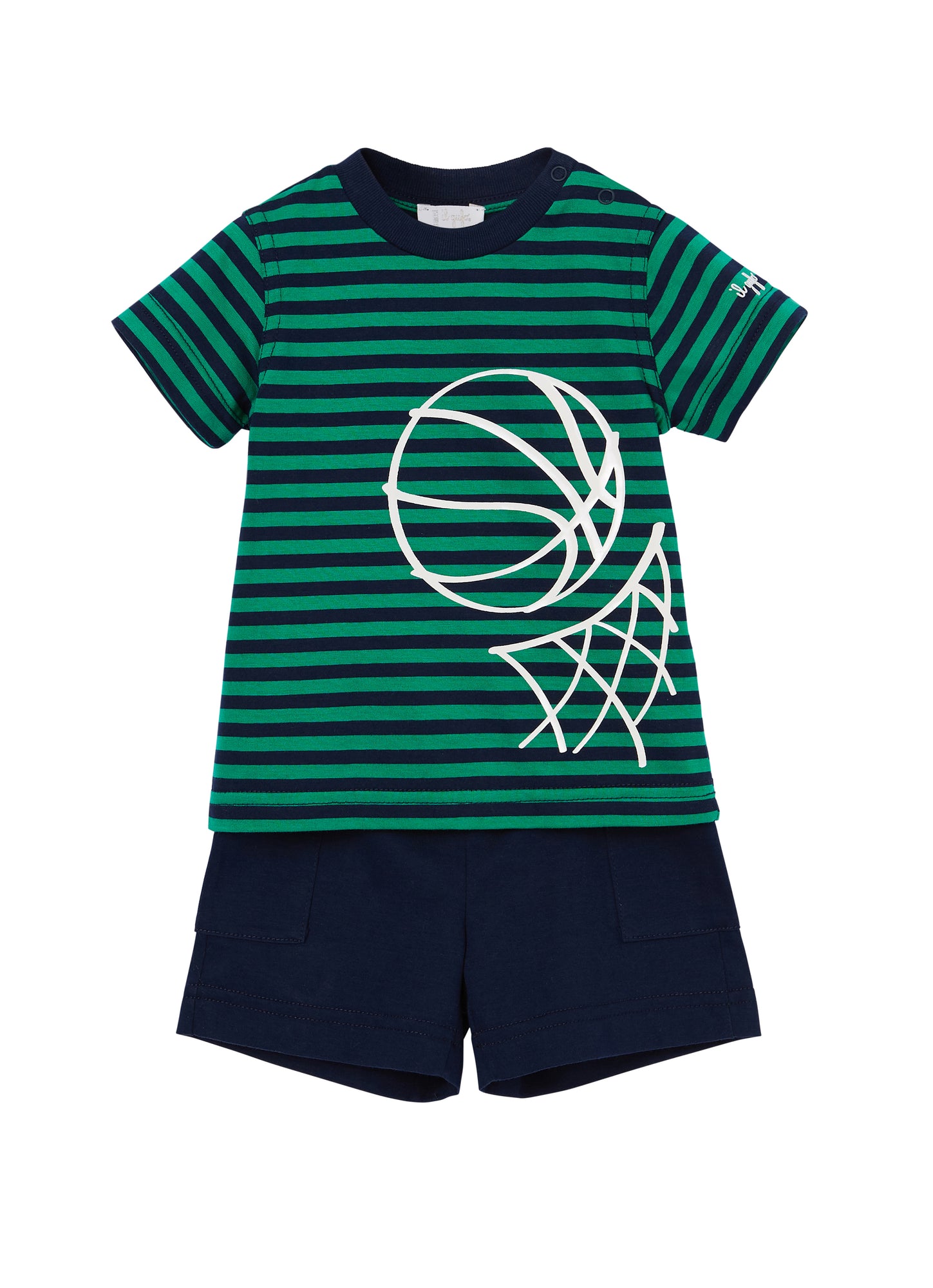 Baby Boys | Two-Piece Outfit with Basket Print | Green Smeraldo Blue White