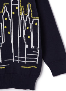 Sweater with City Embroidery | Blue/White