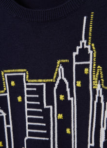 Sweater with City Embroidery | Blue/White