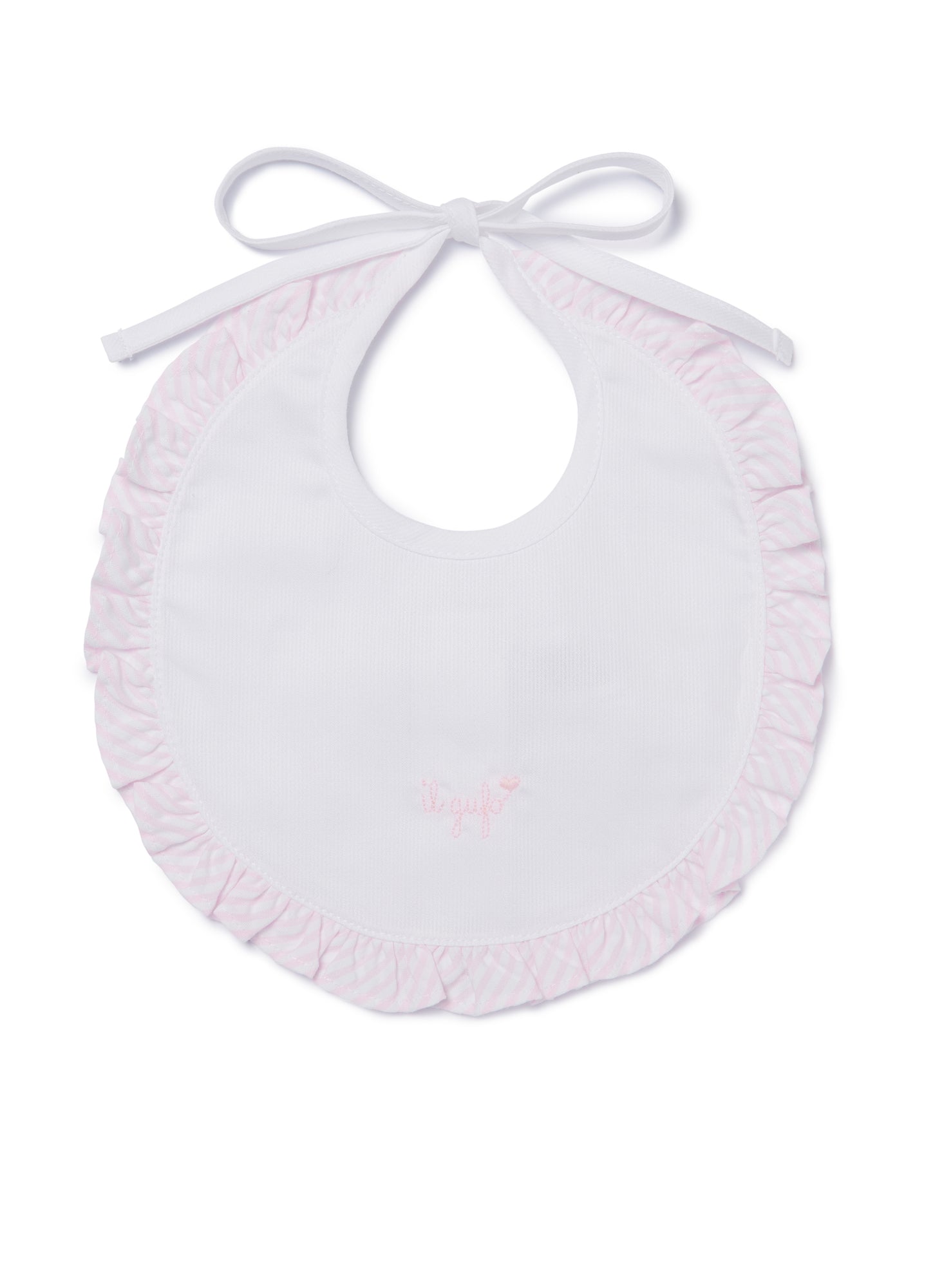 Cotton Bib with Ruffles | Snow White/Pearl Pink