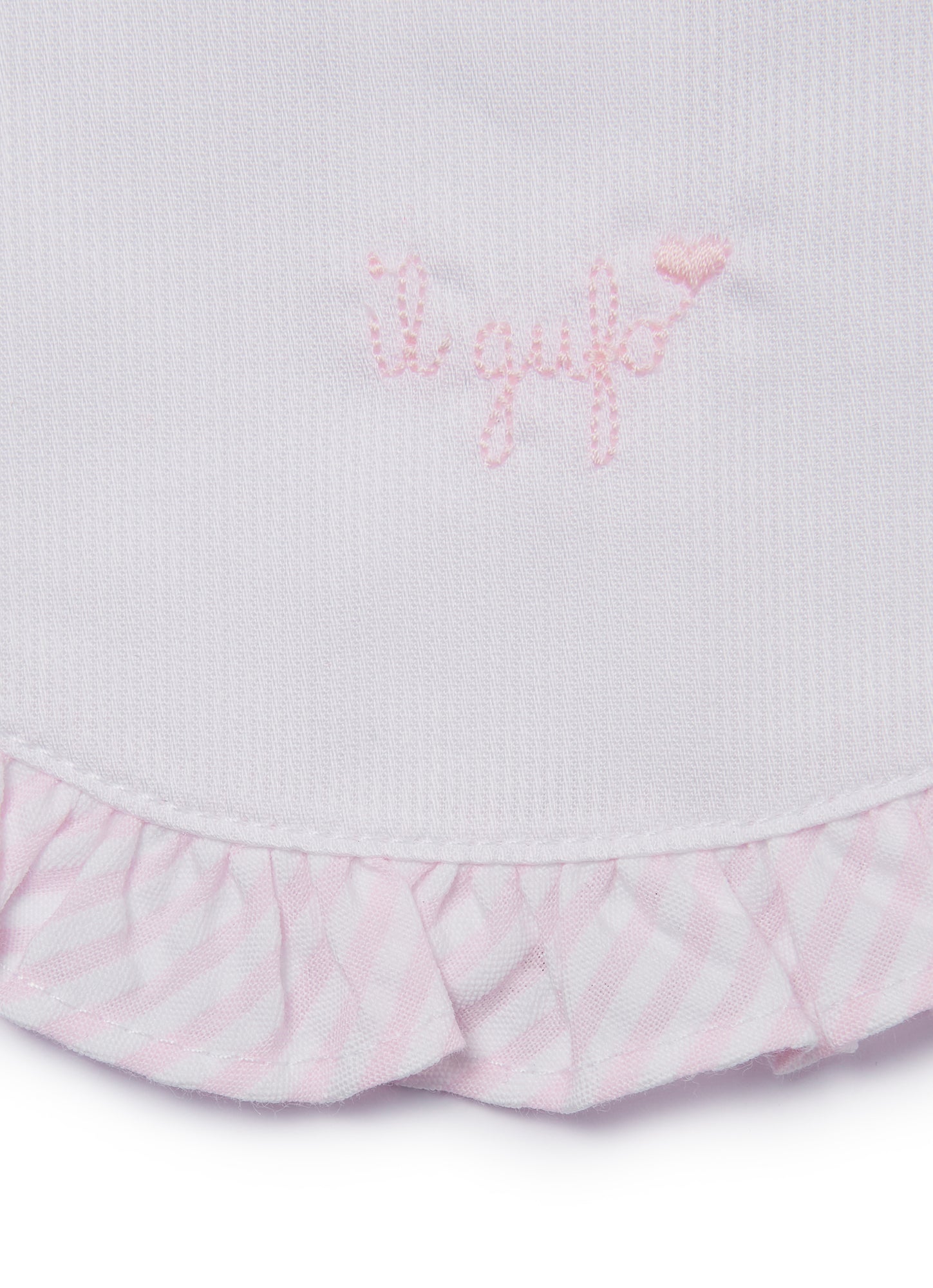 Cotton Bib with Ruffles | Snow White/Pearl Pink