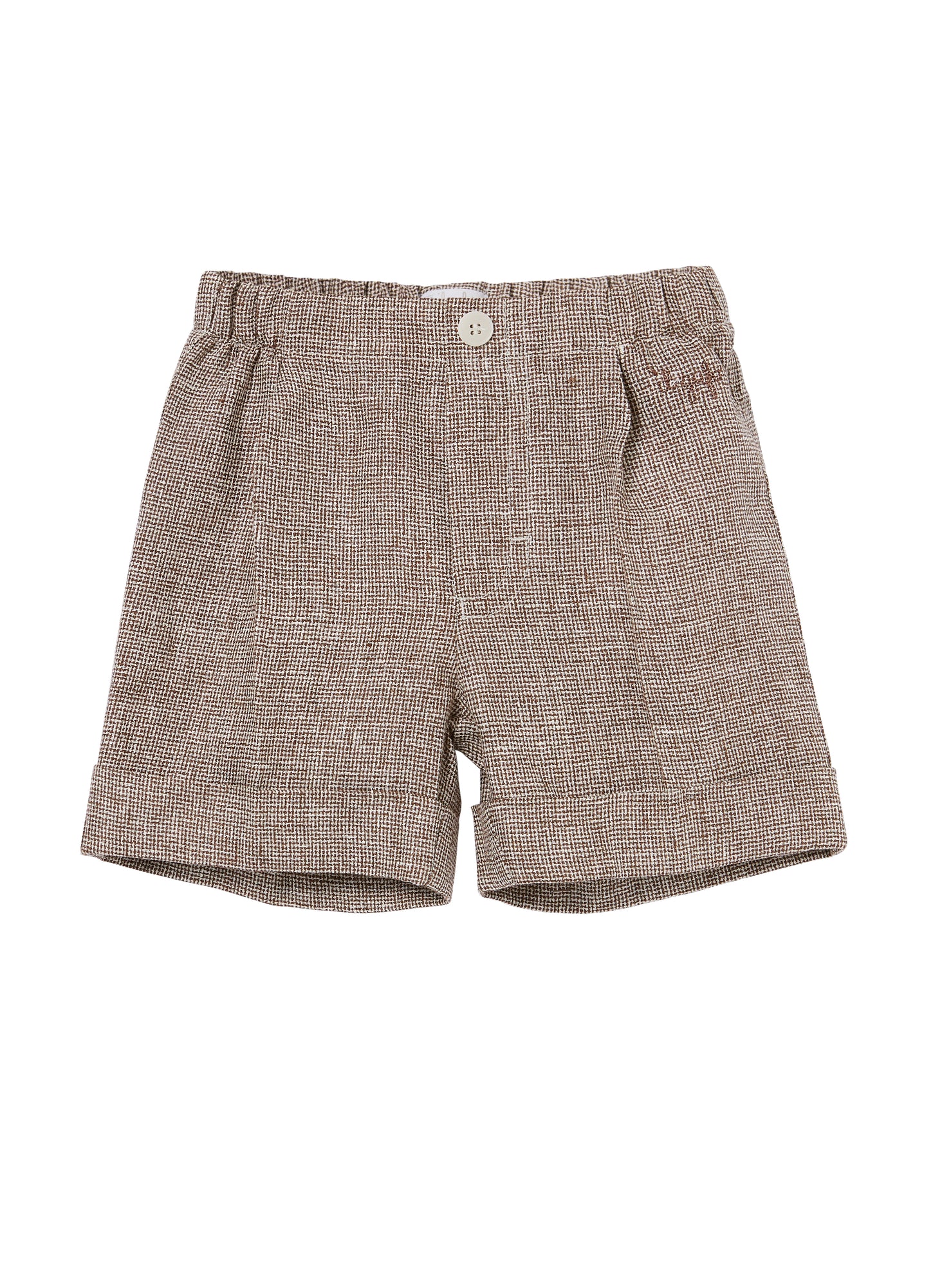 Baby Boys | Linen Bermuda Shorts with Embroidered Logo | Earth Brown