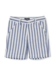 Wide Striped Bermuda Shorts | Blue Denim Riga Larga