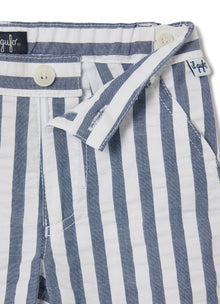Wide Striped Bermuda Shorts | Blue Denim Riga Larga