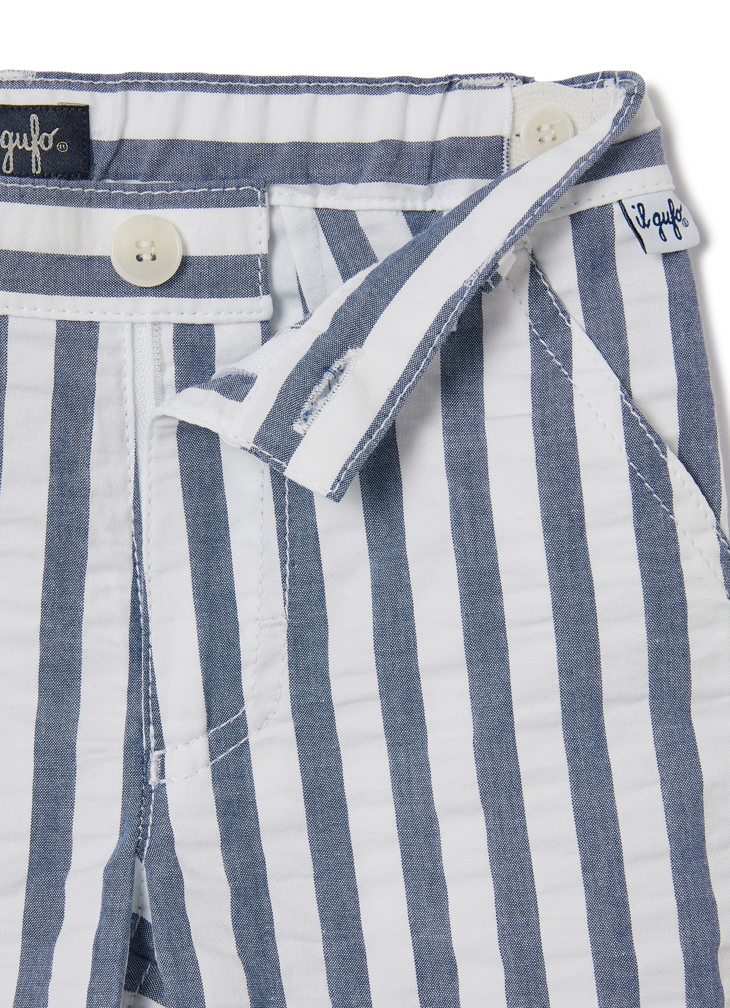 Wide Striped Bermuda Shorts | Blue Denim Riga Larga