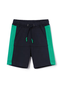 Fleece Bermuda Shorts with Side Stripes | Blue/Smeraldo